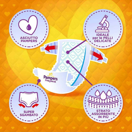 306x Pampers Progressi pacco risparmio Progressi taglia extralarge 306 pannolini taglia 6+ (16+kg) Prima infanzia/Cambio del pannolino/Pannolini usa e getta/Pannolini per bambini Sanitaria Gioia del Bimbo - Villa San Giovanni, Commerciovirtuoso.it