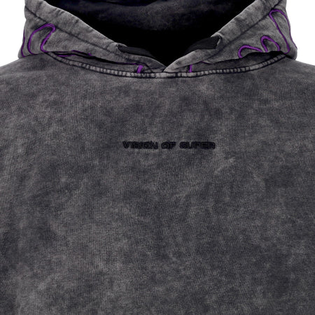 VISION OF SUPER Felpa Cappuccio Uomo Embroidered Flames Hoodie Grey/purple da uomo