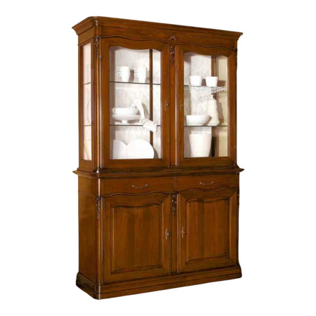 CRISTALLIERA-BOISERIE IN LEGNO CON FREGI TINTA NOCE MISURA L.154 P.53 H.230