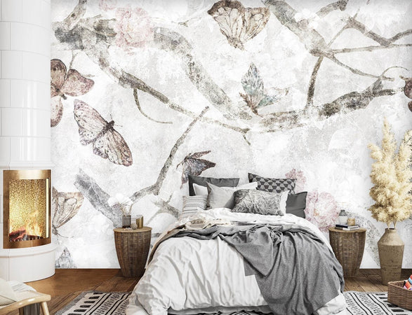 Carta Da Parati Farfalle Acquerello Calcestruzzo