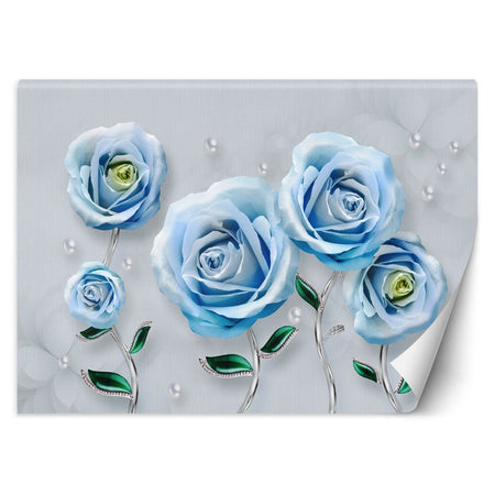 Carta Da Parati, Fiori di rose blu 3D