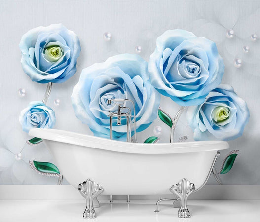 Carta Da Parati, Fiori di rose blu 3D