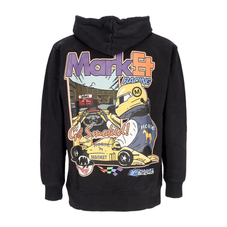 MARKET Felpa Cappuccio Uomo Express Racing Pullover Hoodie Washed Black da uomo