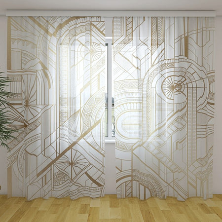 Tende su misura con stampa Motivo geometrico in oro e bianco