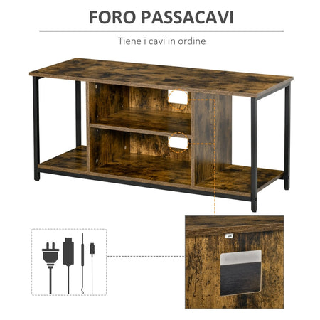 Mobile TV da Salotto in Stile Industriale, Legno e Acciaio, 110x40x50cm marrone e nero scaffale F839-184A