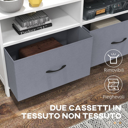Mobile TV 50" max in MDF e Tessuto non Tessuto con 2 Cassetti e 2 Ripiani, 100x30x53 cm, Bianco e Grigio F839-776V80WTA