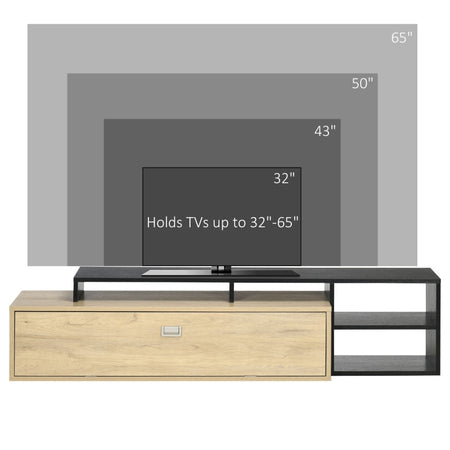 Mobile TV 32"-65" con Ripiano Rimovibile e Armadietto con Anta Ribaltabile in MDF, 163x40x38 cm, color Legno e Nero soggiorno salotto camera D4D839-583V00AK4F4