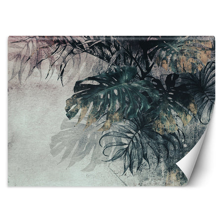 Carta Da Parati, 3D Monstera foglie di palma cemento