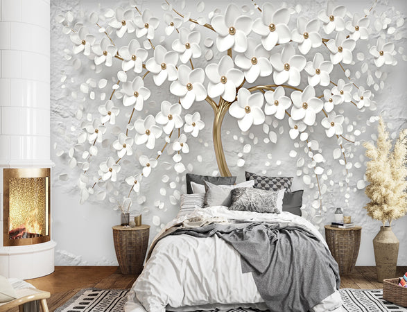 Carta Da Parati, Albero astratto fiorito oro