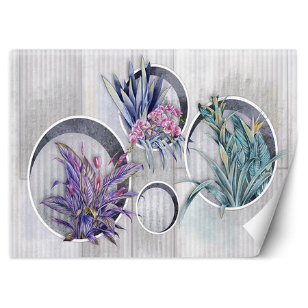 Carta Da Parati, Fiori viola in vaso aspetto concreto