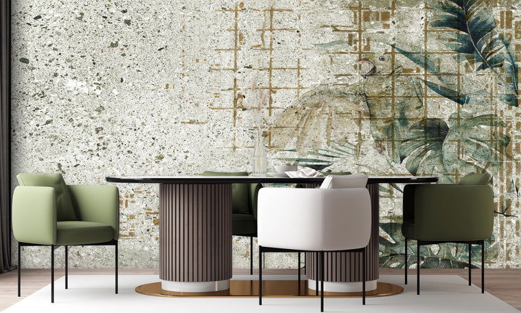 Carta Da Parati, Foglie di Monstera Foglie di cemento Verde