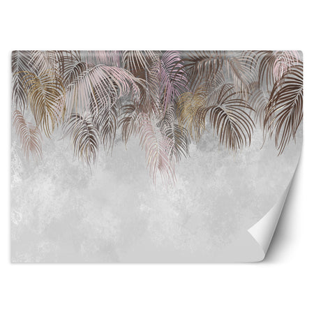 Carta Da Parati, Foglie di palma appese Marrone Beige Rosa