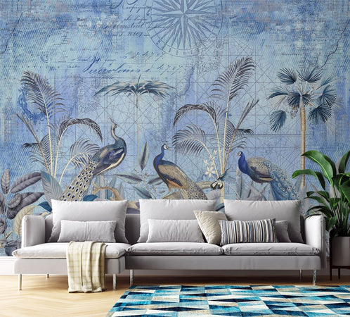 Carta Da Parati, Pavoni ai tropici blu