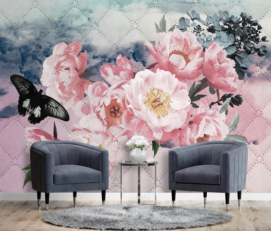 Carta Da Parati, Peonia e farfalla