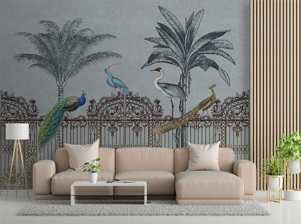 Carta Da Parati, Uccelli su un cancello scuro