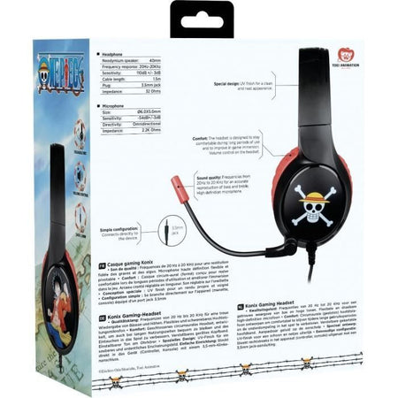 Cuffie da gioco cablate - KONIX - One Piece - PC, PS4, PS5, Switch e Xbox - Microfono - Cavo da 1,5 m - Presa jack da 3,5 mm - Luffy