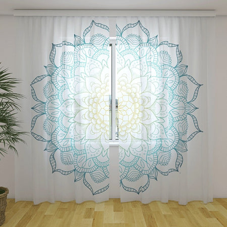 Tende su misura con stampa Mandala blu e giallo