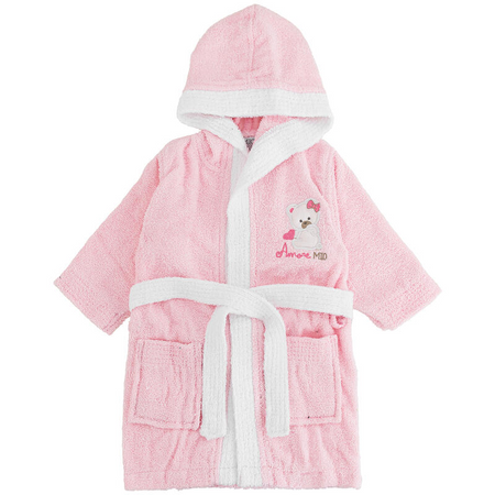 Accappatoio neonato rosa con maniche e cappuccio Amore mio