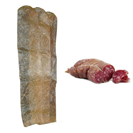 Collati dritti a sacchetto per salami e soppressata veli di budello naturali da 8,5 x 30 cm