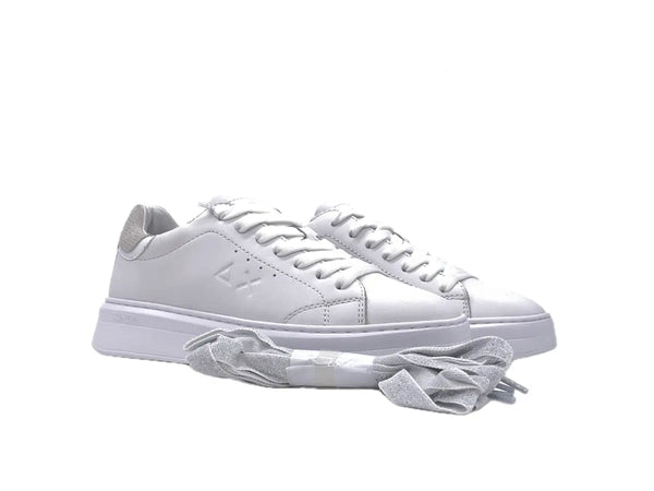 SUN68 GRACE LEATHER Sneaker donna in pelle bianca con dettaglio beige