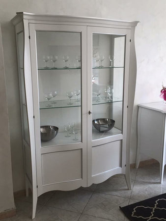 MOBILI 2G - VETRINA IN LEGNO ARTE POVERA 2 PORTE BIANCO 130X50X200