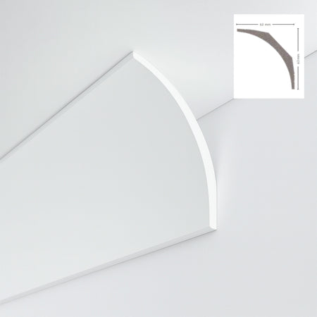 *STOCK FOLLI* Profilo a soffitto in Polimeri Bianco RAL 9016 verniciabile 63X63mm (Prezzo al metro)