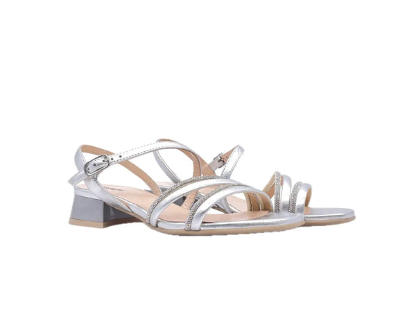 NERO GIARDINI Sandali donna in pelle laminata colore argento