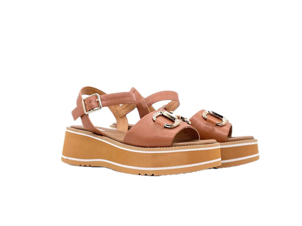 MODA ITALIA Sandali donna con fascia e cinturino in caviglia colore cuoio