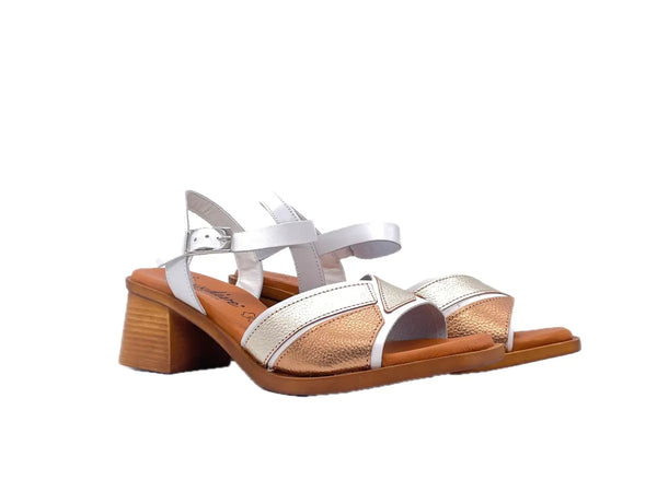 LUXDIVE Sandali donna in pelle bianca platino e bronzo