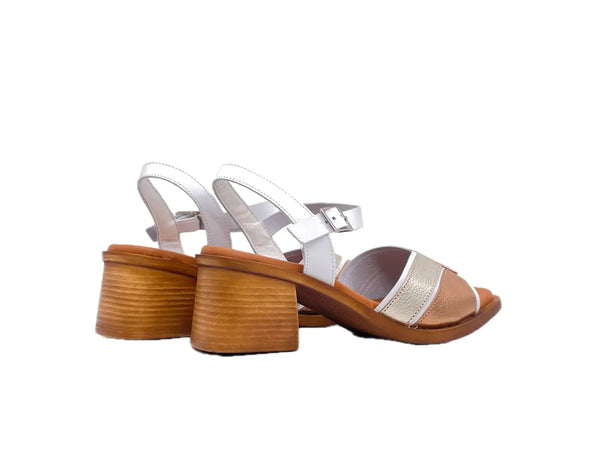 LUXDIVE Sandali donna in pelle bianca platino e bronzo