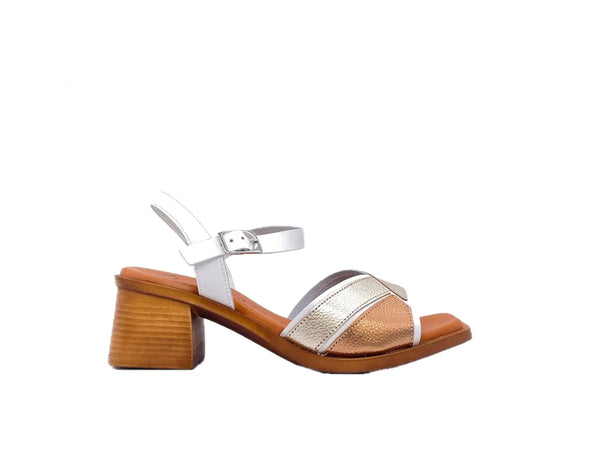 LUXDIVE Sandali donna in pelle bianca platino e bronzo