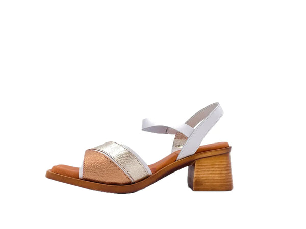 LUXDIVE Sandali donna in pelle bianca platino e bronzo