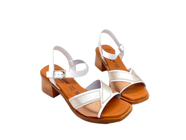 LUXDIVE Sandali donna in pelle bianca platino e bronzo
