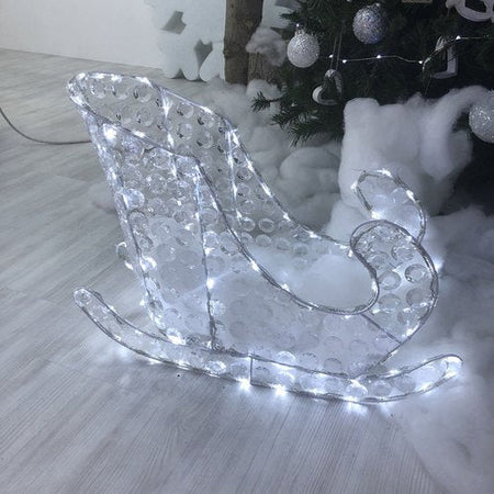 Slitta luminosa a led da esterno luce fredda h 40 con cristalli decorazione natalizia per balcone