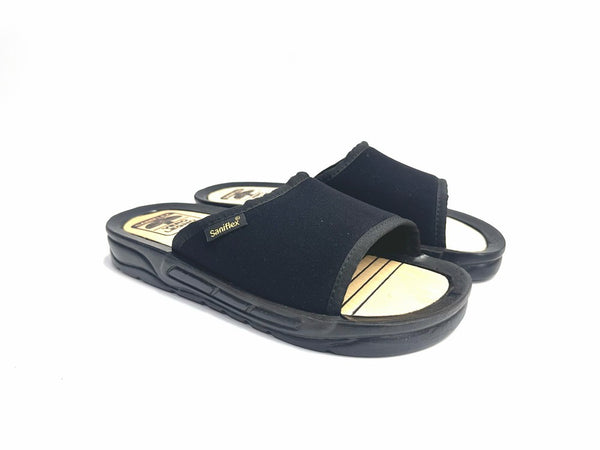 SANIFLEX Ciabatta mare uomo fascia nera sottopiede in legno