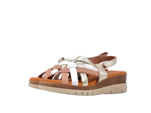 LUXDIVE Sandali donna con fascette incociate in pelle bianca cuoio e platino