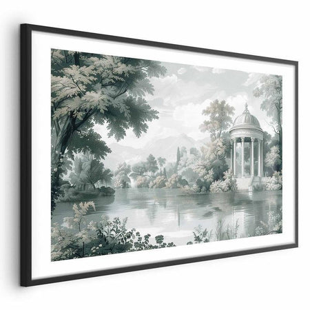 Poster - Landscape with a Park and Lake in Retro Greens
