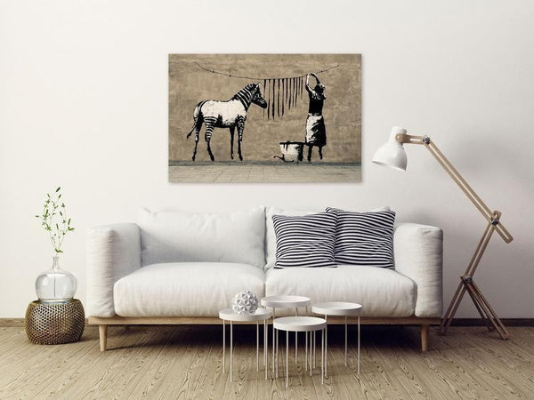 Quadro Banksy Washing Zebra on Concrete (1 Part) Wide