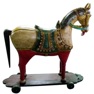 Biscottini Cavallo con ruote in legno dipinto L45xPR151xH155 cm Originale dimensioni