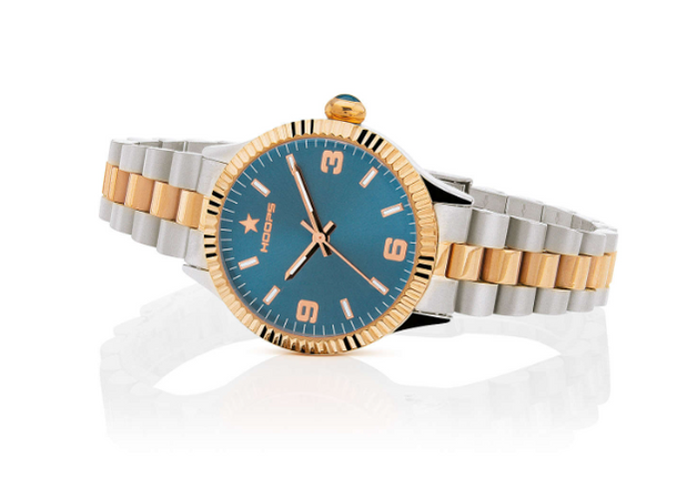 Hoops - Orologio Luxury Day date Silver e rose con quadrante blu e zirconi bianchi