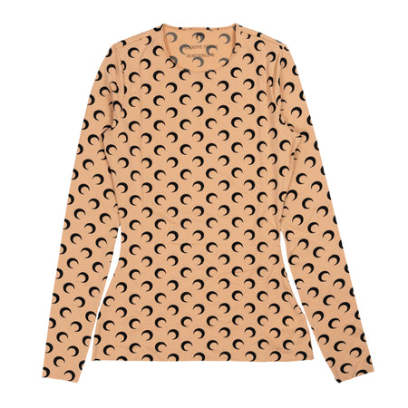 MARINE SERRE Recycled Moon Jersey Crewneck in Tan da donna