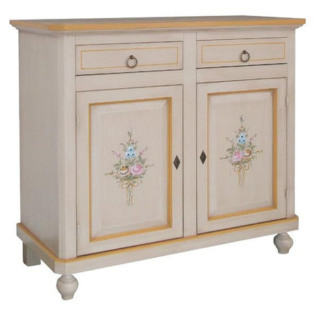 MOBILI 2G - MADIA CREDENZA 2 PORTE AVORIO PATINATO SHABBY CON DECORI 104X43X98