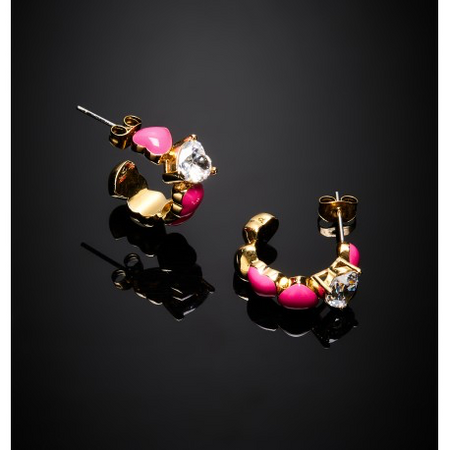 CHIARA FERRAGNI @ -  ORECCHINI DONNA CERCHI HOOP COLLEZIONE CUORICINO NEON CON SMALTO ROSA