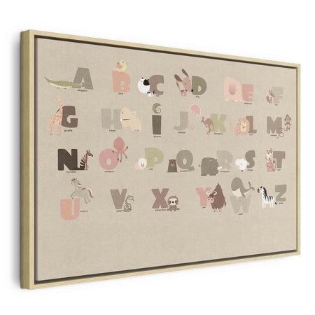 Quadro - Alphabet at the Zoo - Joyful Animals and Their Names on a Beige Background