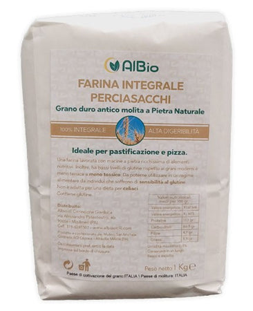 Farina Integrale da Molitura a pietra Naturale Perciasacchi 1 kg grano Siciliano alta digeribilità khorasan pizza e pane