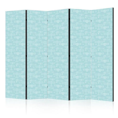 Paravento - Sketch - Outline of an Airplane in White on a Turquoise Background