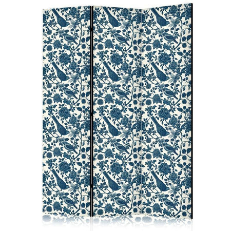 Paravento - Rose Vines - Monochromatic Blue Birds Resting Among Roses