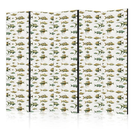 Paravento - Unusual Species of Fish - a Cluster of Fish in Muted Colors in Retro Style Against a Background of Beige Str