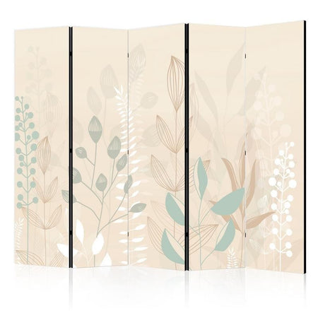 Paravento - Morning in the Meadow - Various Pastel Plants on a Beige Background