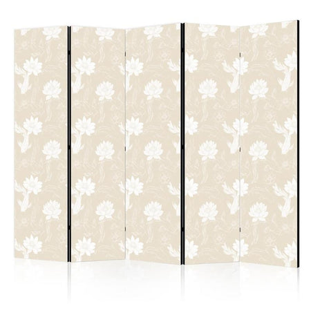 Paravento - Fish and Water Lilies - Bright Oriental Fish Swimming Among Water Flowers on a Delicate Sand-Beige Backgroun